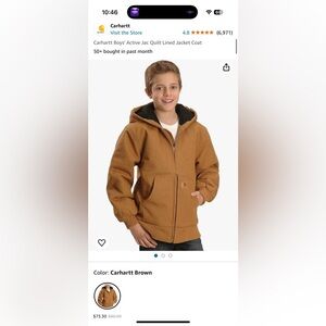 Carhartt Boys' Active Jac Quilt Lined Jacket Coat NEW with tags